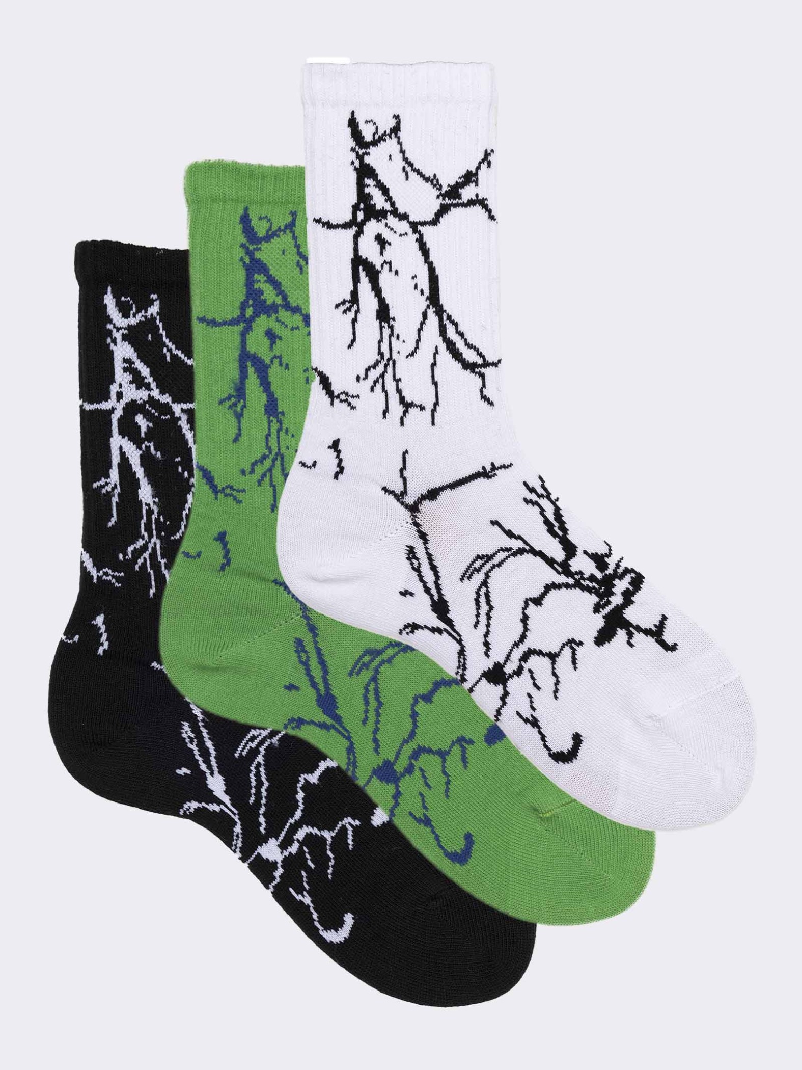 Set of 3 Kids' Short Socks with Lightning Pattern in Warm Cotton