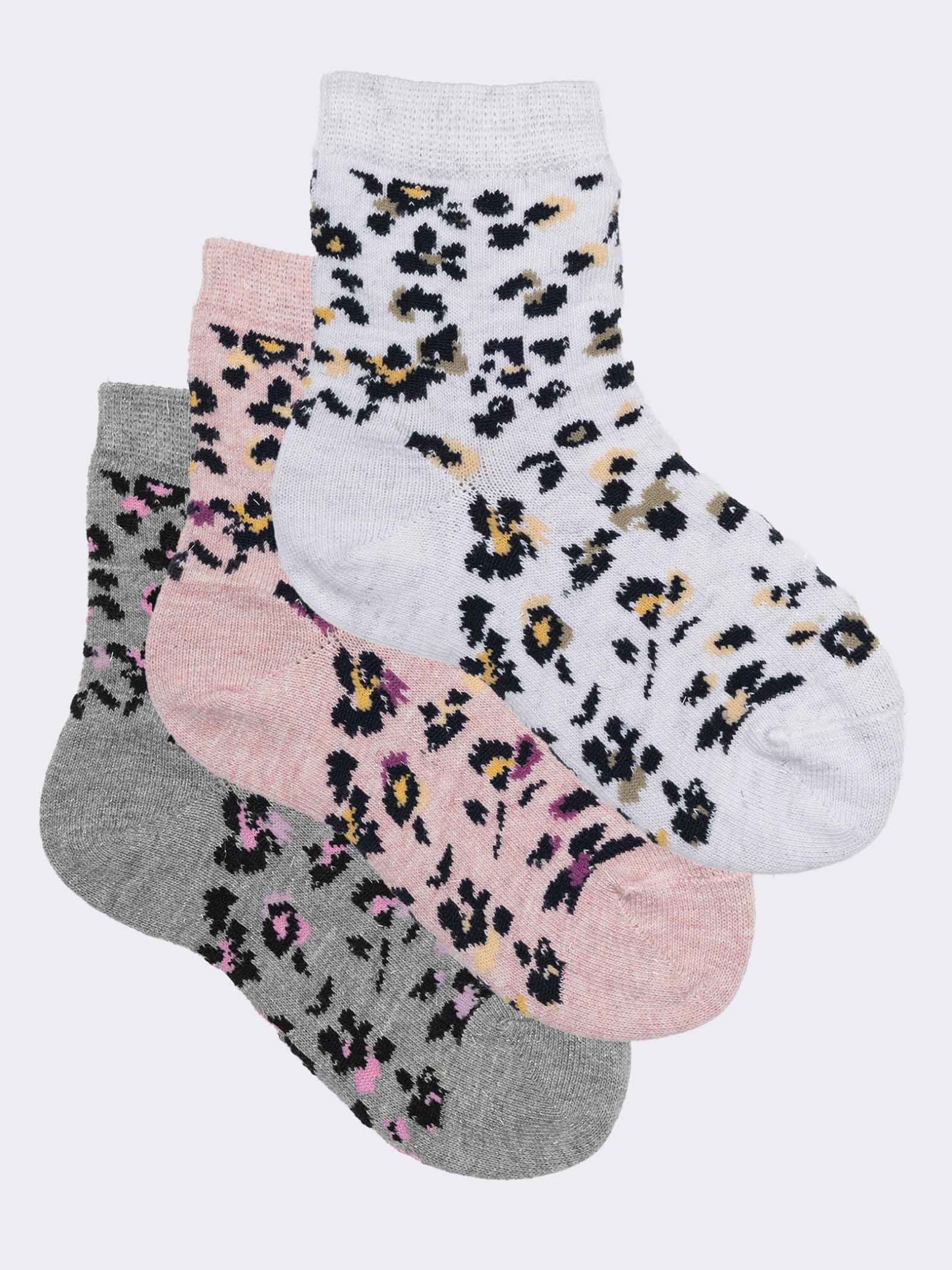 Girls' Short Leopard Print Socks Trio in Warm Cotton