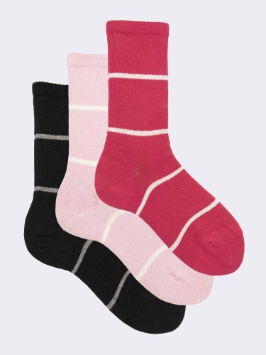 Girls' Boston Socks 3-Pack with Striped Pattern in Warm Cotton