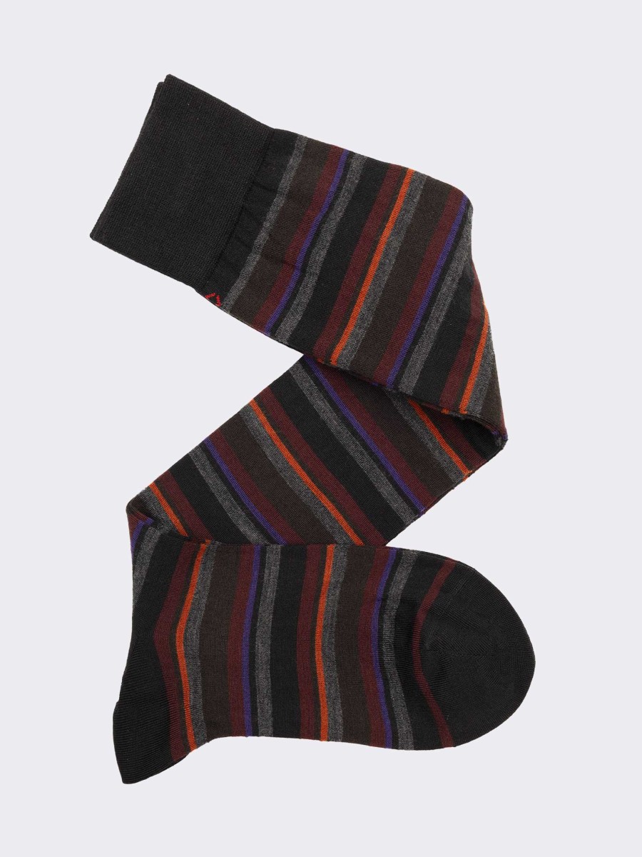 Men's Long Striped Wool Socks - Made in Italy