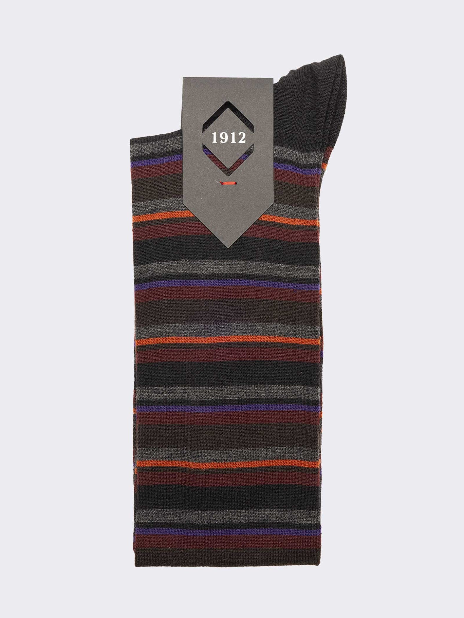 Men's Long Striped Wool Socks - Made in Italy