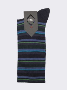 Men's Long Striped Wool Socks - Made in Italy