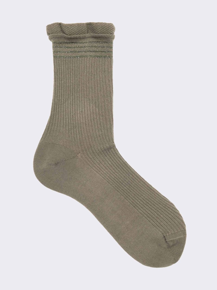 Women's Ribbed Short Socks with Cuff in Warm Cotton - Made in Italy