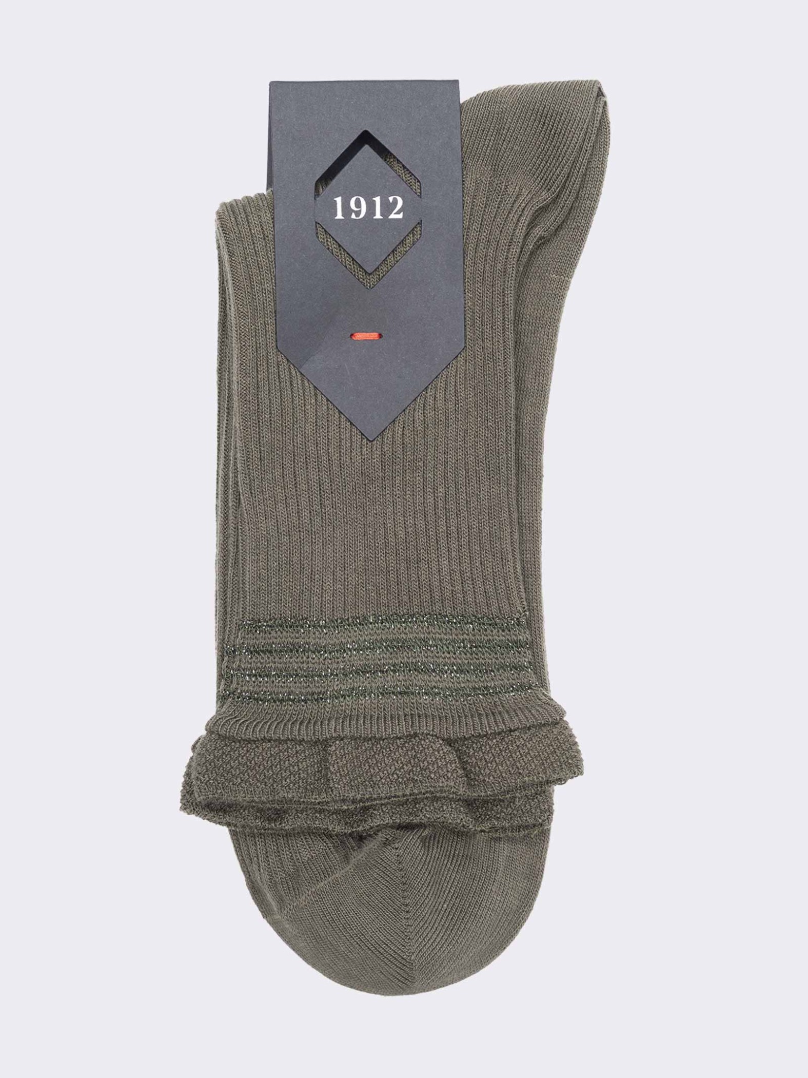 Women's Ribbed Short Socks with Cuff in Warm Cotton - Made in Italy