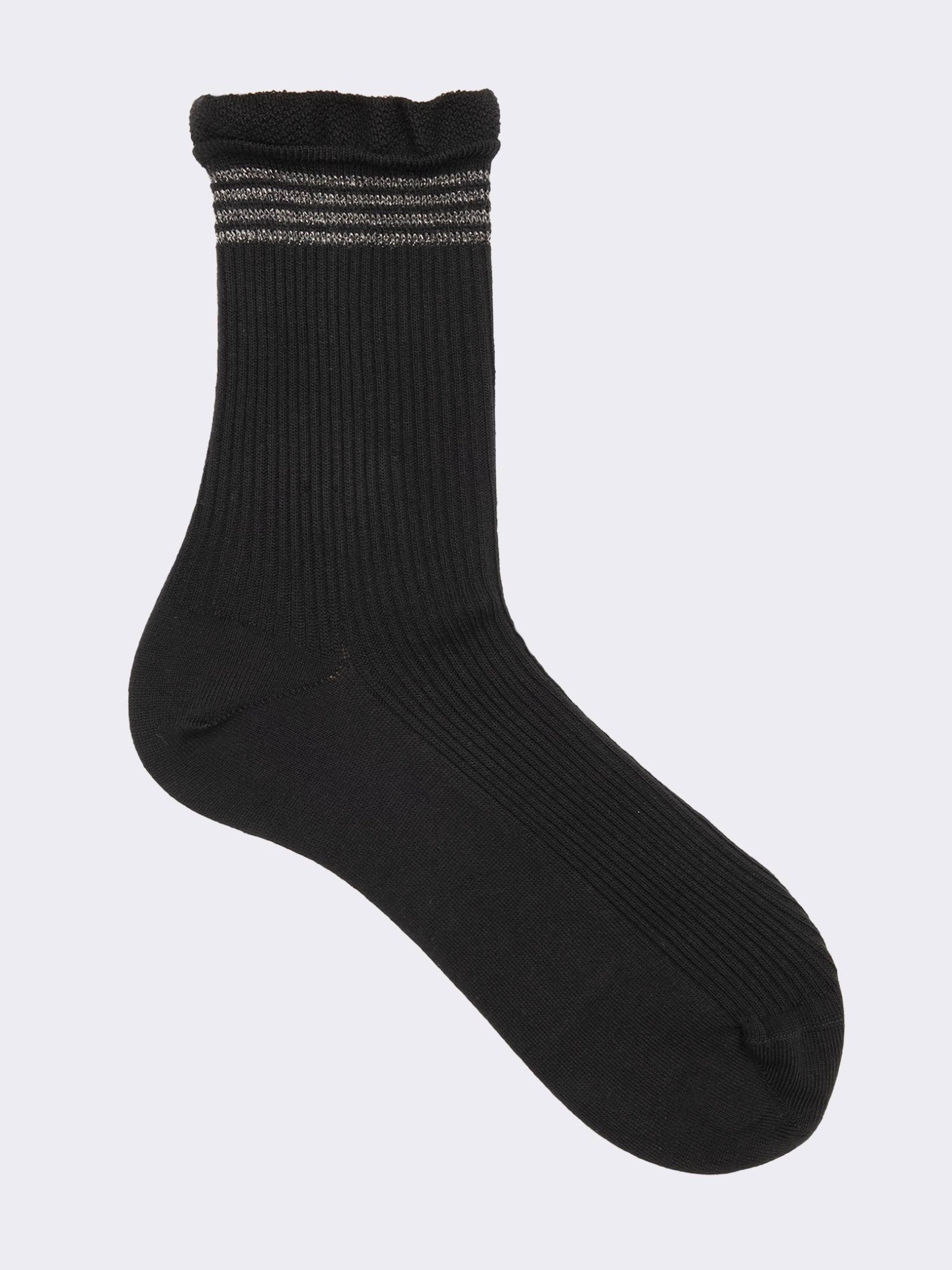 Women's Ribbed Short Socks with Cuff in Warm Cotton - Made in Italy