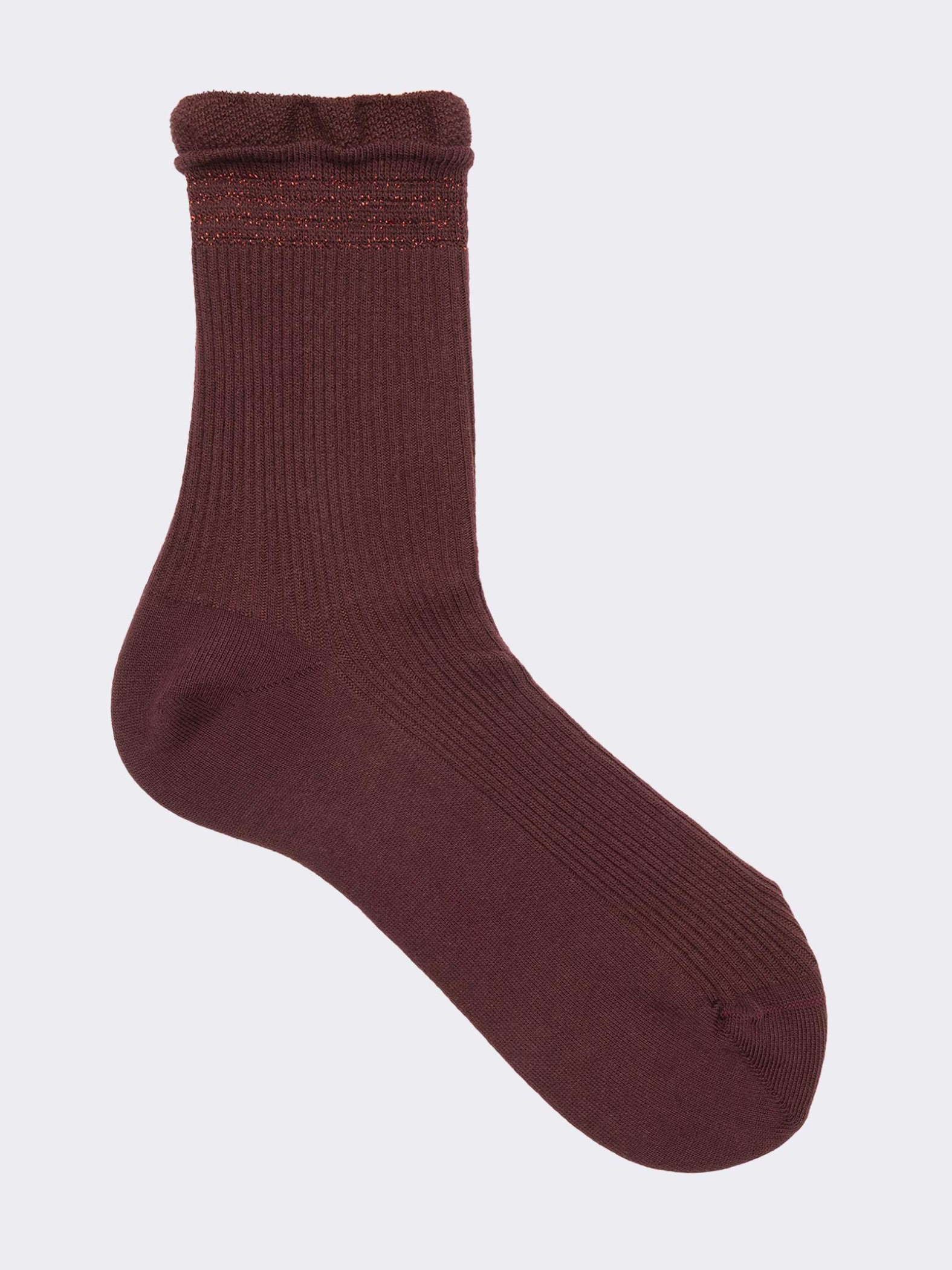 Women's Ribbed Short Socks with Cuff in Warm Cotton - Made in Italy