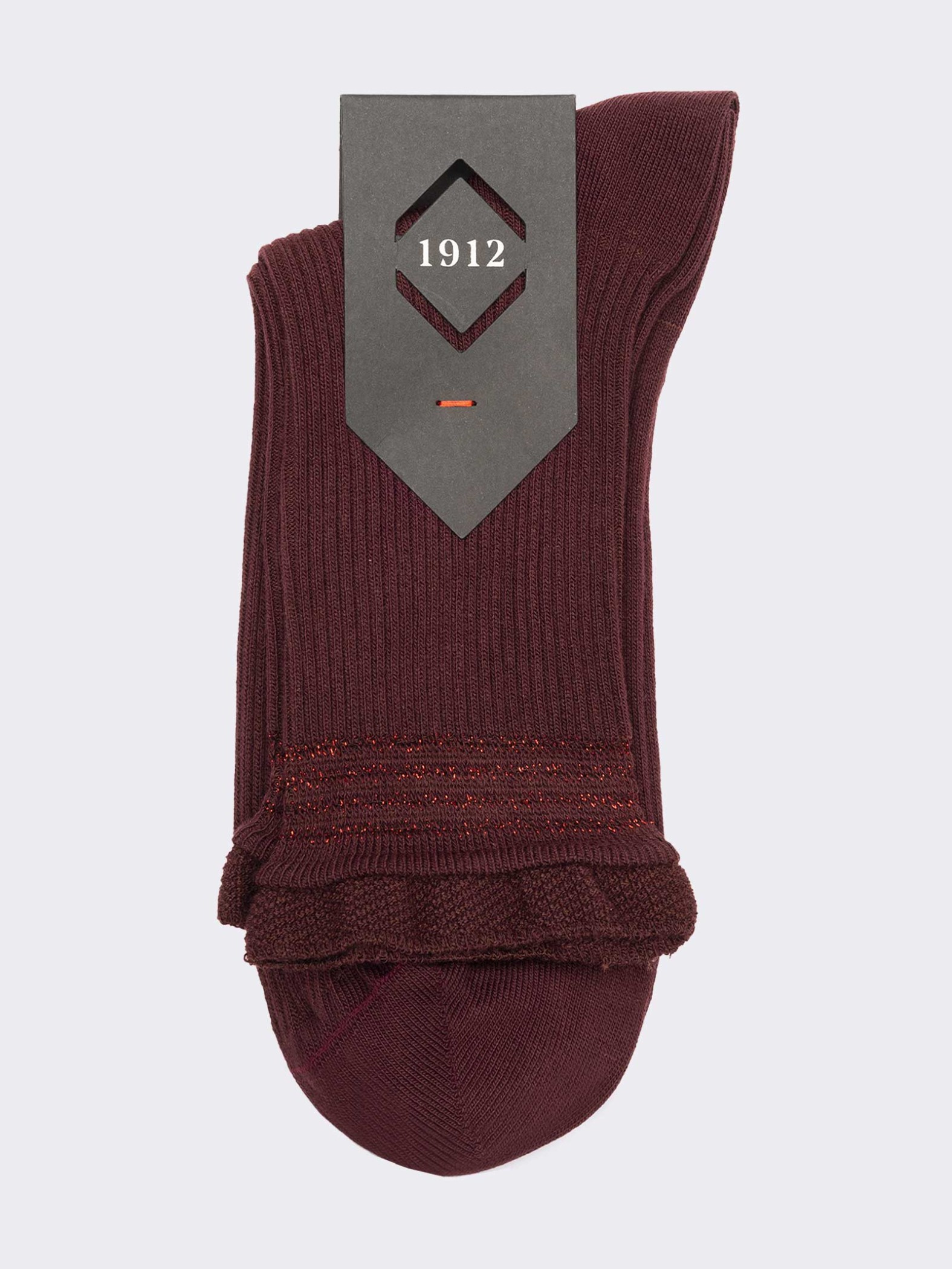 Women's Ribbed Short Socks with Cuff in Warm Cotton - Made in Italy