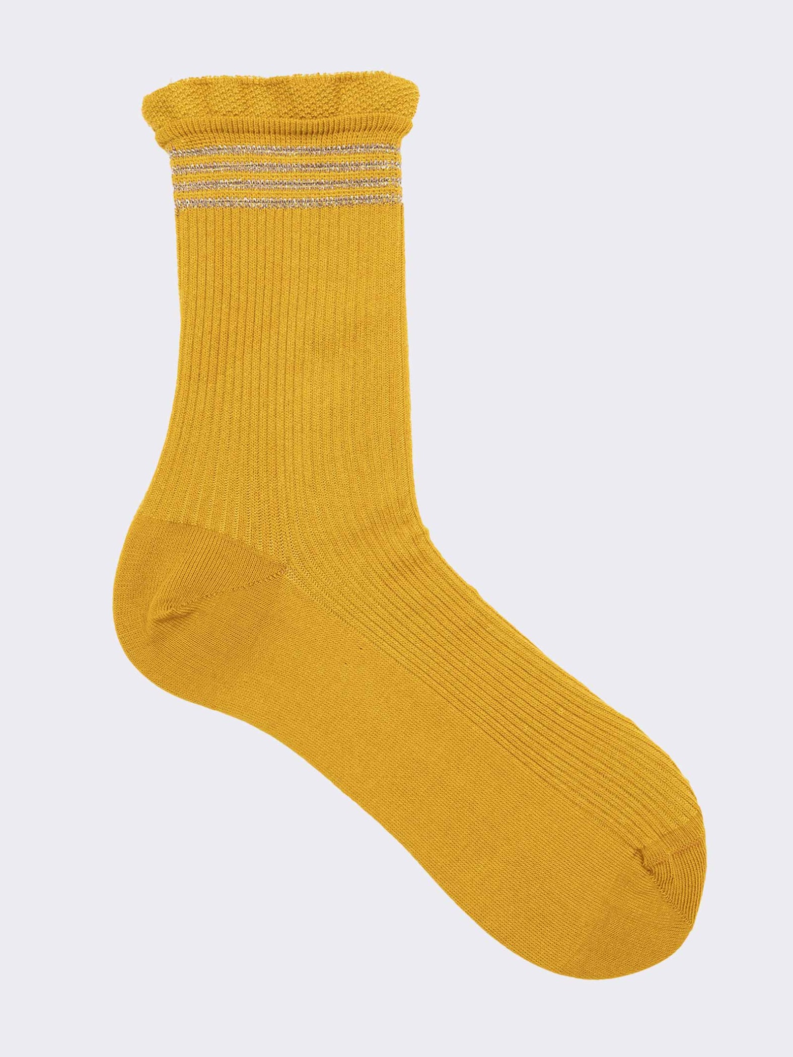 Women's Ribbed Short Socks with Cuff in Warm Cotton - Made in Italy