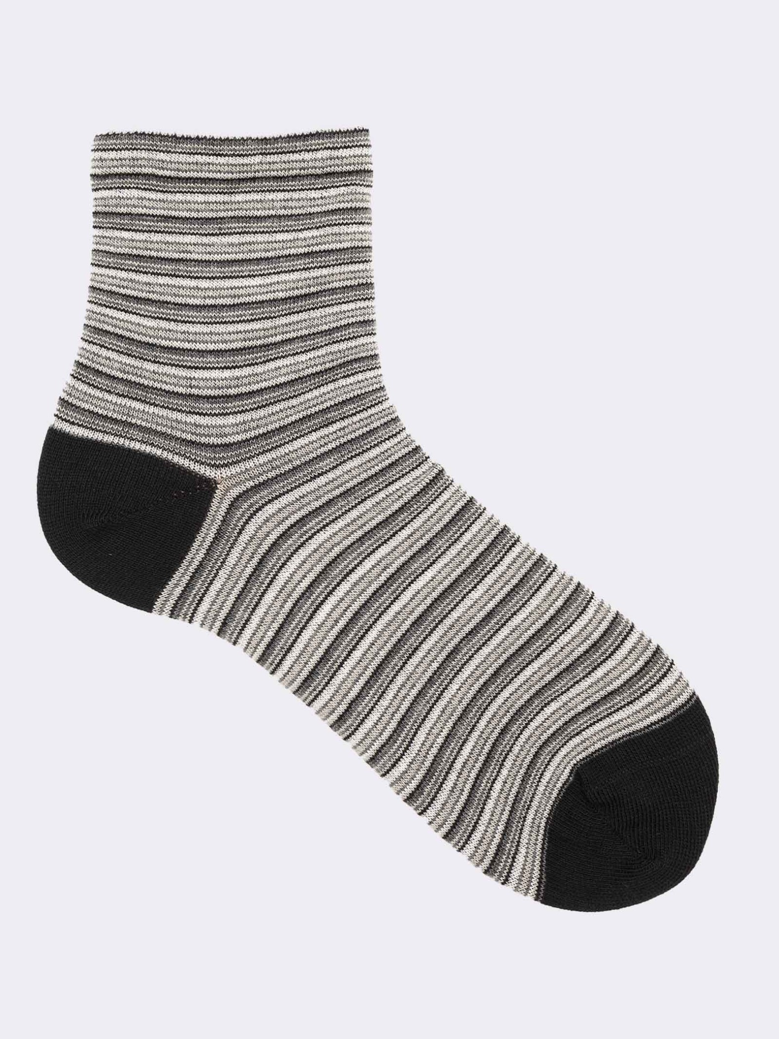 Damen Kurzsocken mit Millerighe-Muster aus warmer Baumwolle - Hergestellt in Italien