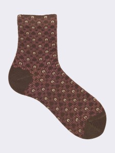 Kurze Damensocken Vintage-Muster aus warmem Baumwollstoff - Hergestellt in Italien