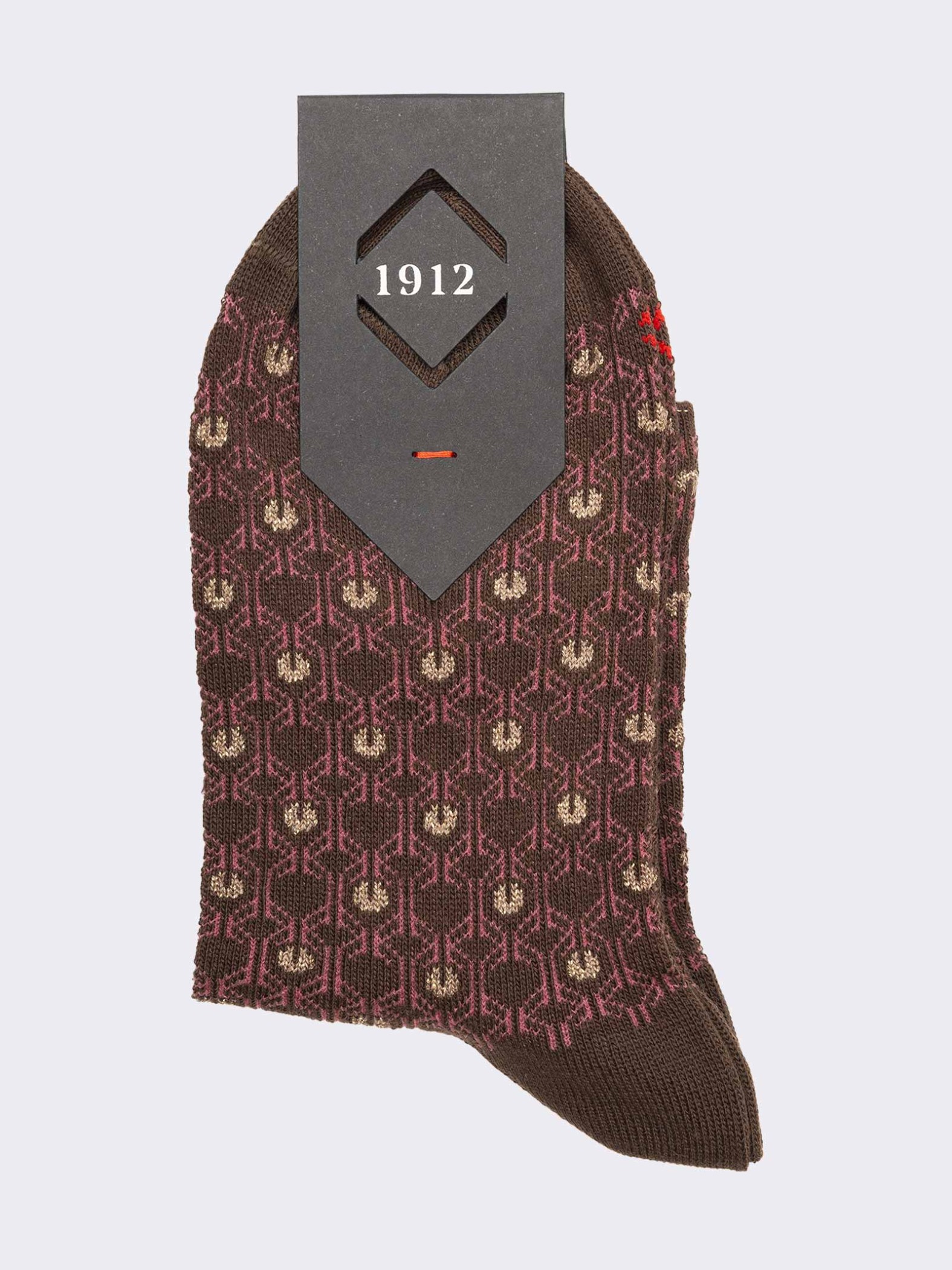 Kurze Damensocken Vintage-Muster aus warmem Baumwollstoff - Hergestellt in Italien