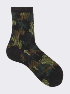 Damen-Kurzsocken mit Militärmuster aus warmem Baumwolle - Hergestellt in Italien