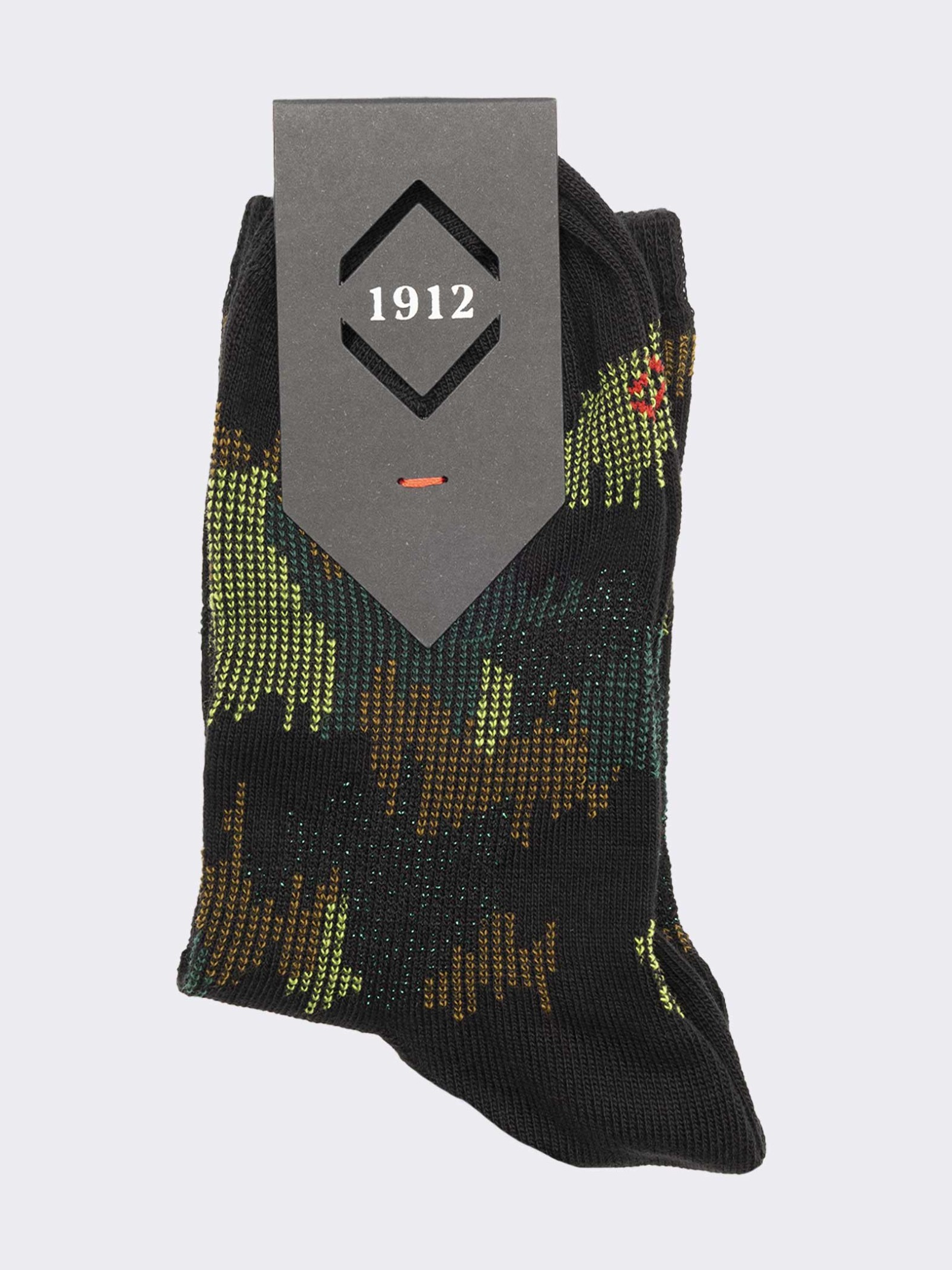 Damen-Kurzsocken mit Militärmuster aus warmem Baumwolle - Hergestellt in Italien