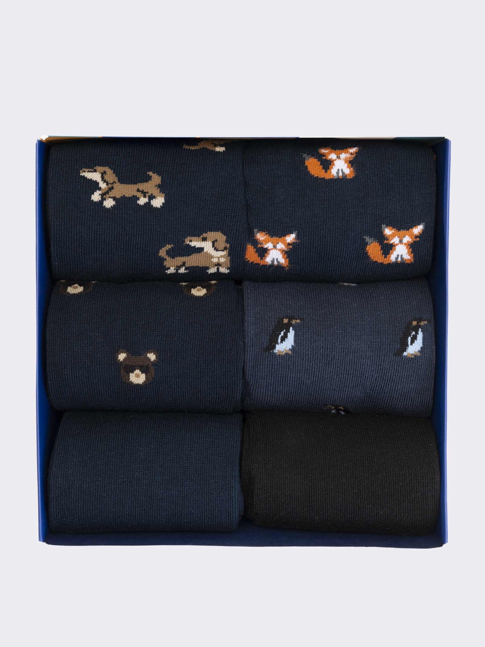 Men's Warm Cotton Socks Gift Box - 6 Pairs Animal Pattern