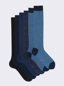 Men's Warm Cotton Socks Gift Box, 6 Pairs Classic Blue Mix Patterns