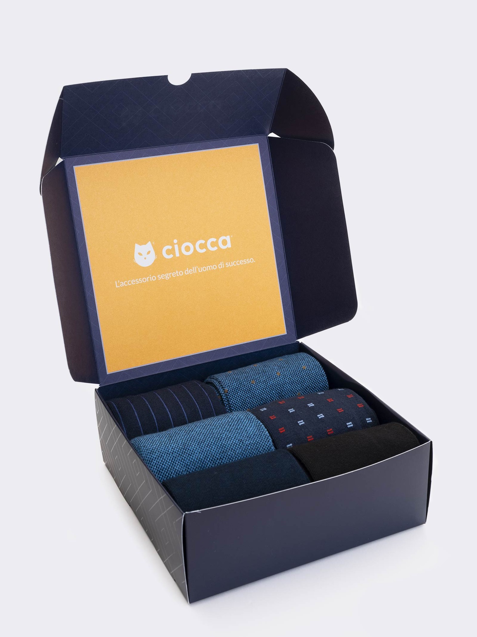 Men's Warm Cotton Socks Gift Box, 6 Pairs Classic Blue Mix Patterns