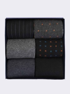 Men's Warm Cotton Socks Gift Box, 6 Pairs Classic Gray Pattern