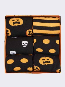 Men's Warm Cotton Socks Gift Box, 6 Pairs, Halloween Patterns