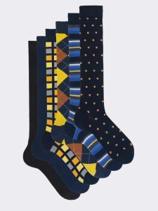 Geschenkbox Herrensocken aus warmem Baumwollmaterial, 6 Paar mit geometrischen Mustern