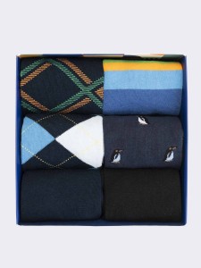 Gift Box of Men's Warm Cotton Socks, 6 Pairs Mix Pattern Winter